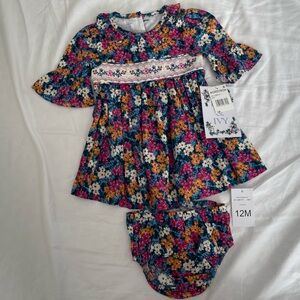 Iris & Ivy Floral Baby Dress with Bloomers size 12M